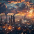 Futuristic industrial landscape, powered by nextgen electrical engineering breakthroughs, smart grids and renewable energy sources , cinematic