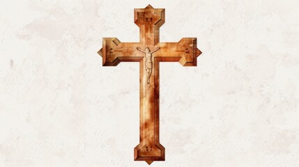 Wall Mural - A simple wooden cross on a clean white background. Suitable for religious themes or memorial designs
