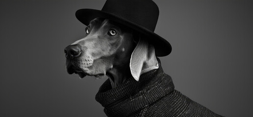 Wall Mural - A black and white image of a dog wearing a hat, suitable for various projects