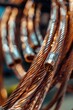 Close up of a bunch of copper wires, useful for industrial and technology concepts