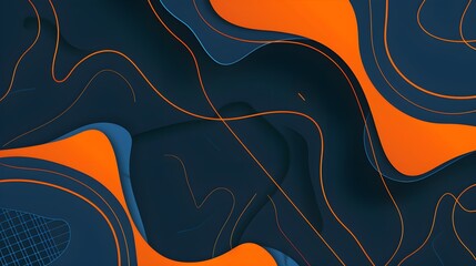 Wall Mural - Minimal geometric background. Dynamic blue shapes composition with orange lines. Abstract background modern hipster futuristic graphic. Vector abstract background texture design, bright poster, banner