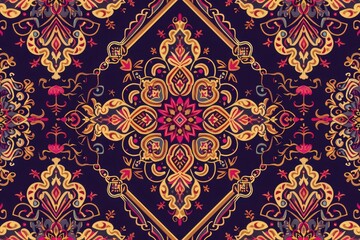 Wall Mural - Geometric ethnic oriental pattern traditional Design for background, carpet, wallpaper, clothing, wrapping, Batik, fabric, Vector embroidery style, colorful, indan, mexican.