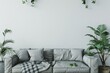 A comfortable living room with a couch, plant, and potted plants. Ideal for home decor concepts