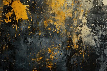 Vibrant yellow and black painting on a wall, perfect for interior design projects