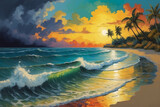 Fototapeta  - Seascape painted in watercolor