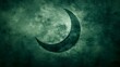 green crescent moon, cinematic, atmospheric, foggy, mysterious, gloomy, grunge