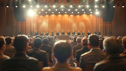 Poster - A crowd of people seated in front of a performance stage. Ideal for event or concert concepts