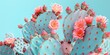 Close up of a cactus plant with pink flowers, suitable for botanical and desert-themed designs
