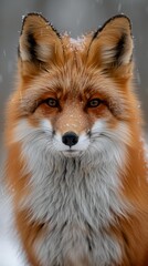 Wall Mural - Black and white, high-contrast portrait of a fox in a snowy landscape, the vivid orange of its fur stark against the monochrome winter, generated with AI