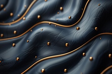 Wall Mural - Dark luxury abstract background: golden wavy inserts on a black leather base, concept of luxury leather goods