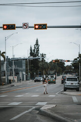 Wall Mural - traffic light on the street people miami 