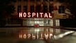 Hospital letters Are written in big red letters on the front of the buildin of tthe hospital, generated with AI