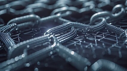 A photo of a computer screen with a metal chain securely fastened to it, An abstract representation of blockchain transactions, AI Generated