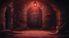 Abandoned Castle Dungeon Room With Light On Wall. D