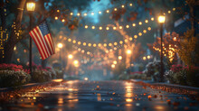 American Flag In The City With Blur Background, Memorial Day, American Flag On The Street, Ai Generated