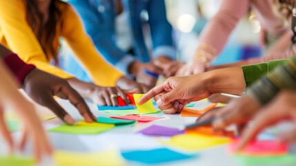 Wall Mural - team brainstorming with colorful notes