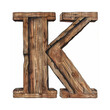 Rustic wooden uppercase letter K on white background for versatile design projects