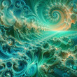 turquoise green fractal landscape fantasy with sky spiral