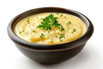 Wall Mural - Cheese sauce on a white background in a bowl