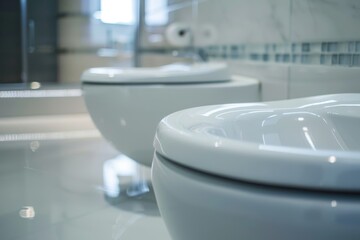 Poster - Closeup of white toilet bowl in modern bathroom