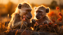 Baboon Harmony In The African Dusk.