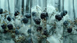   Blackberries rest atop a forested plant, surrounded by snow