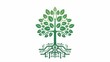 An eco-friendly brand emblem, with a stylized green tree with roots forming a circuit board pattern, symbolizing the integration of nature and technology, on a white background for a clean