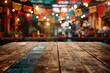 Festive mock-up empty wooden table decorated for Cinco de Mayo celebrations, with vibrant colors, traditional Mexican motifs