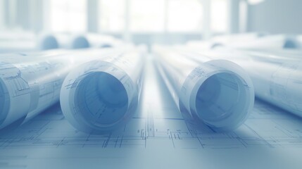 Wall Mural - Rolled Architectural Blueprints on Desk