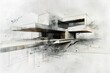 Abstract Architectural Drawing: Exploring Form and Space in Monochrome Style.