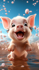 Poster - A Cartoon Piglet in a Cute Farming Scene.Small Piggy