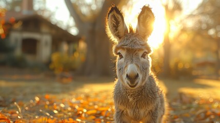 Wall Mural - a tight shot of a kangaroo in a sea of leaves sun filters through tree tops behind