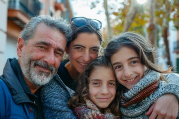 Sticker - A family of four people are smiling for the camera. Generative AI.