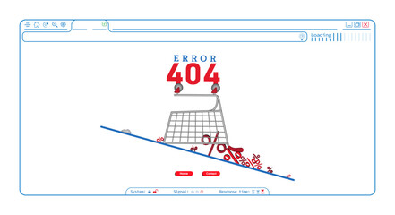 Wall Mural - error 404 abstract browser homepage design with shopping cart, percentage vector. webpage internet s