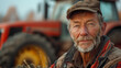 Cinematic, photograph, young 65 year old farmer, tractor in background, year 2010s,