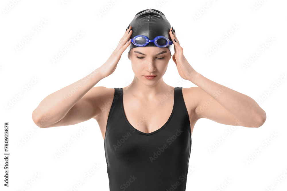 Female swimmer on white background