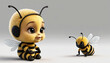 Baby bee with cute and chubby face. Baby insect, 3d render illustration, animal friends, babies, antennae, big eyes, honey, hive, larva, royal jelly, yellow and black, white background, cut out.