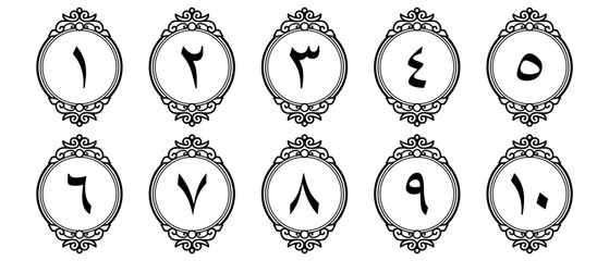 Wall Mural - Arabic numerals with ornaments for book pages of your choice of elegant design. Vector file isolated on a transparent background