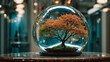 tree inside a bubble on marble table