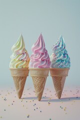 Canvas Print - Colorful ice cream cones on a pink background. Perfect for summer concepts