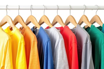 Wall Mural - A row of colorful shirts hanging on a rack, perfect for fashion or retail concepts