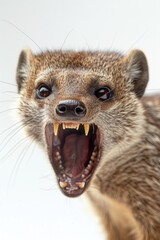 Poster - Close-up of a furry animal with its mouth open. Suitable for various animal-related projects