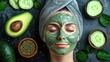 Avocado Facial Mask with Rejuvenating Cucumber Slices for Radiant Nourished Skin