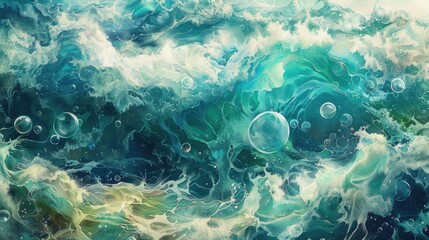 Sticker - A beautiful painting of a wave with bubbles, suitable for various design projects