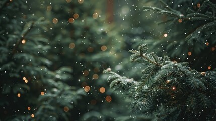 Poster - A close-up of a pine tree covered in snow. Suitable for winter themes