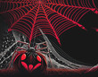 Red and Black Spider, Red Web as Halloween Illustration AI