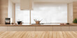 Kitchen Background Top Counter Wood Interior with Open Light Blur Background