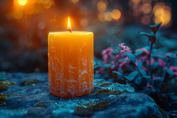 Sticker - A glowing candle casting a warm light, symbolizing maternal presence and guidance. Concept of maternal warmth. Generative Ai.