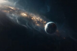 Fototapeta Niebo - Kosmos - widok na planetę i galaktykę