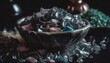 recycled crushed plastic granules turned into new reused material plastic crossover recycled plastic with mixed colors generative ai